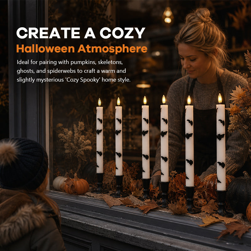 🎃 Spooky & Safe: Halloween Bat LED Taper Candles 🦇