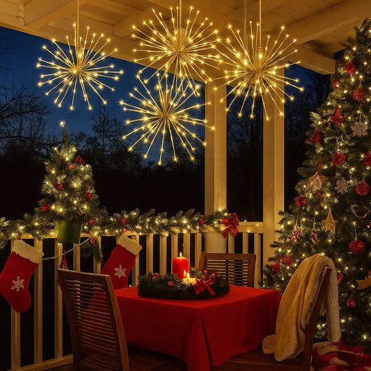 🎄Early Christmas Sale🔥Gold Glitter Hanging Starburst Lights
