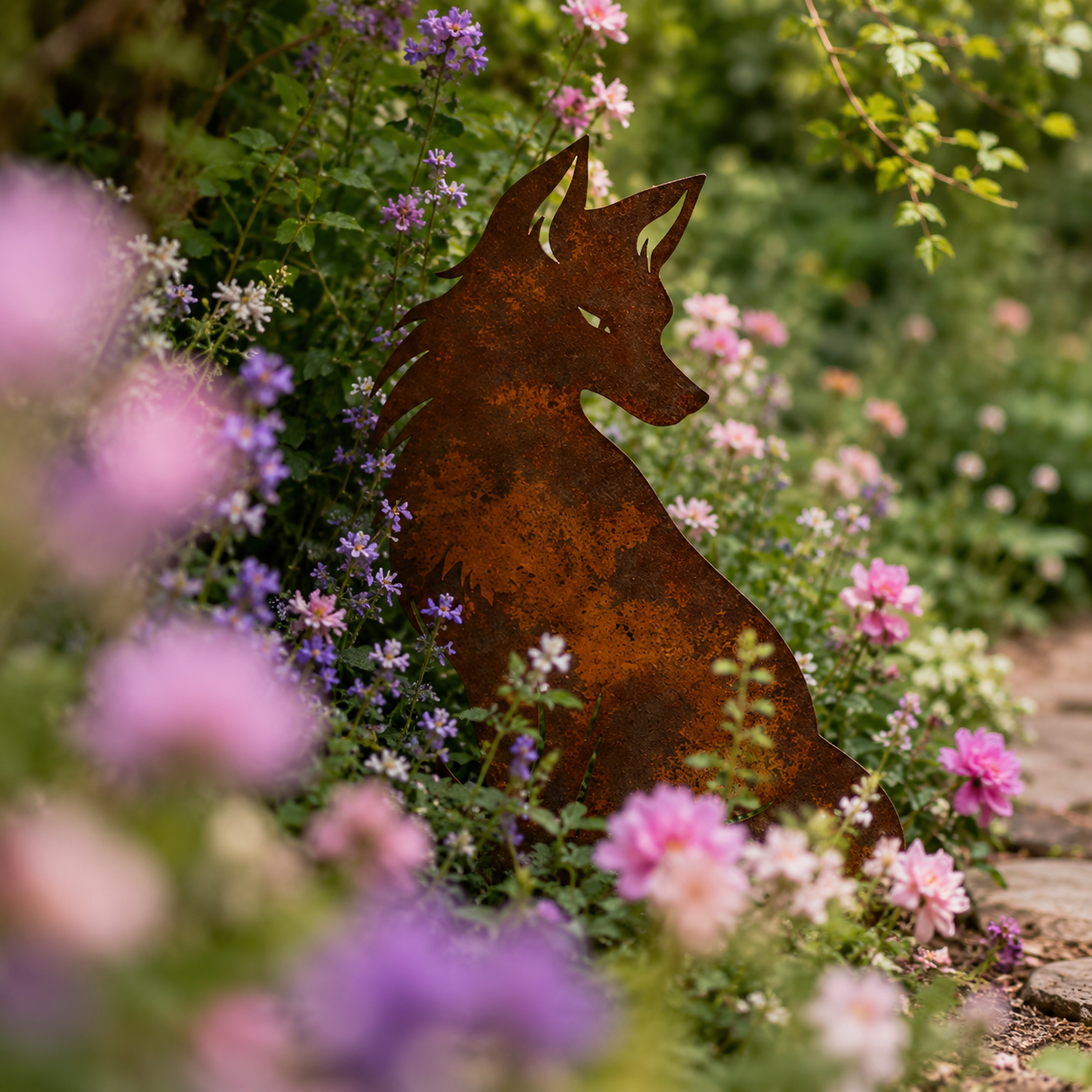 Rustic Rusty Fox Wolf Garden Stake Decor
