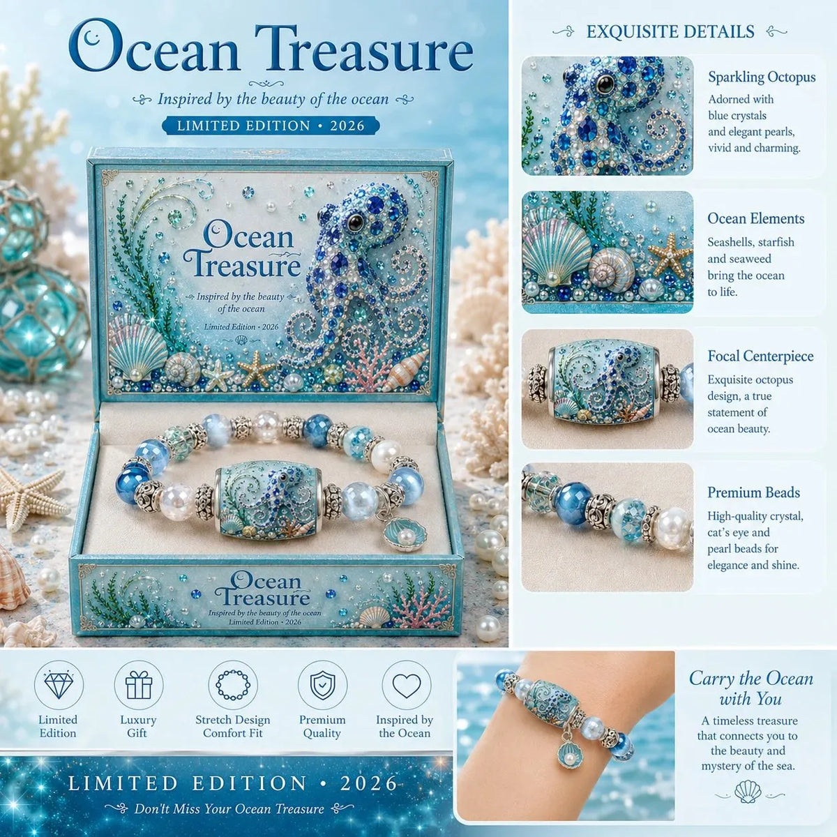 Ocean Theme Charm Bracelet Collection | Blue Beaded Marine Life Jewelry Inspired by the Sea 💙🐚