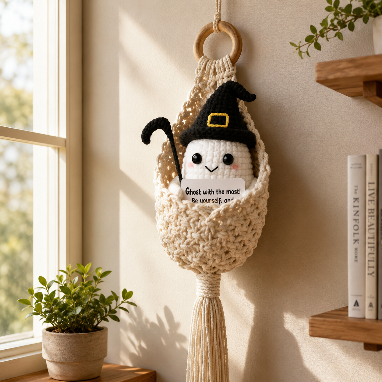 Spooky-Cute Crochet Ghost Gift 👻 Bestie Desk Decor & Boho Hanging Basket