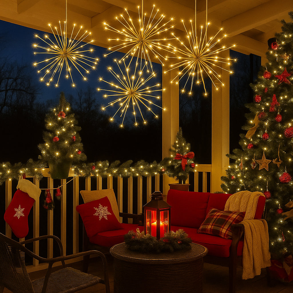 🎄Early Christmas Sale🔥Gold Glitter Hanging Starburst Lights