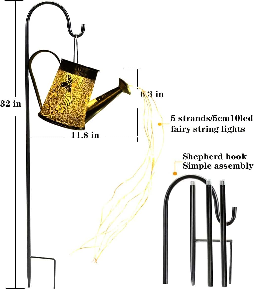 Solar Garden Fairy Lights Decorative Outdoor(Warm White),Solar Watering Can Hummingbird Lights