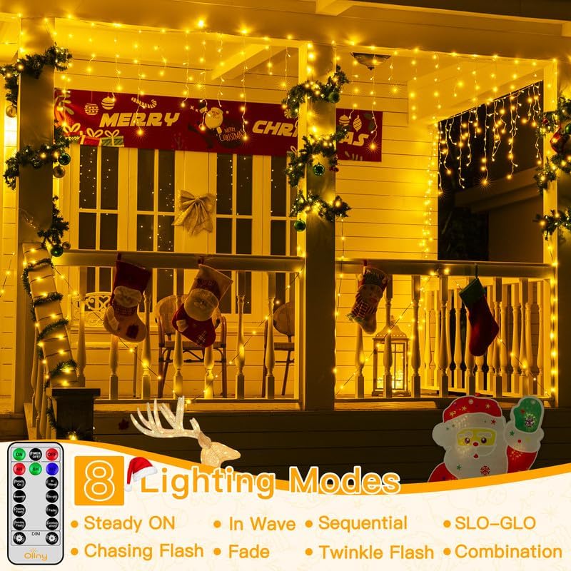 33 FT LED Christmas Icicle Lights with Remote