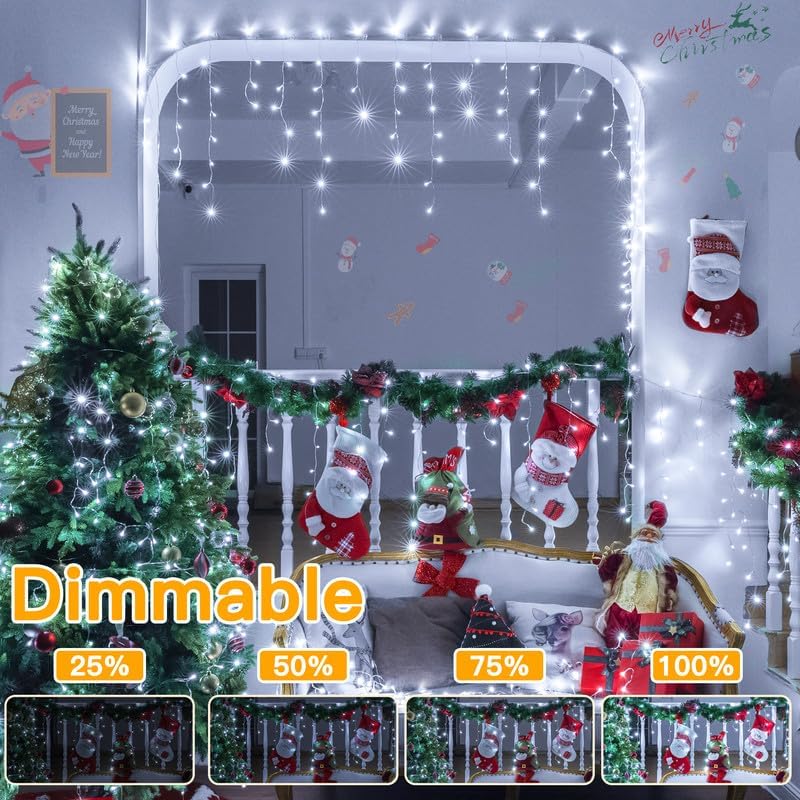 33 FT LED Christmas Icicle Lights with Remote