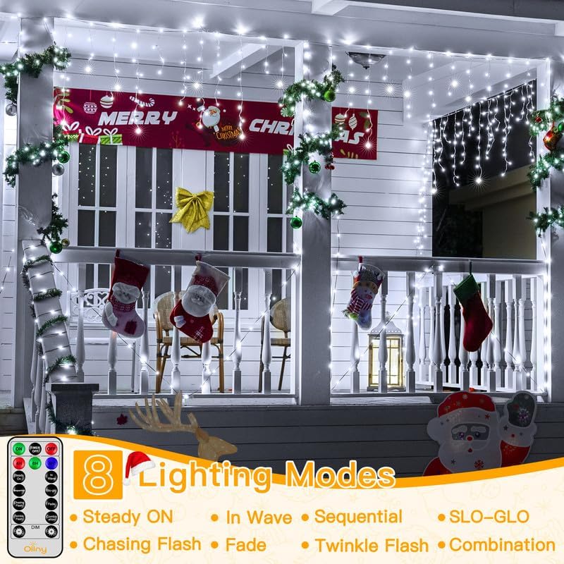 33 FT LED Christmas Icicle Lights with Remote