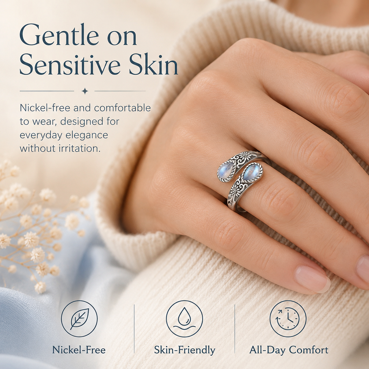 🌙Last Day 50% OFF🌙Moonstone Bloom Ring | Vintage Style • Adjustable Fit • Timeless Elegance