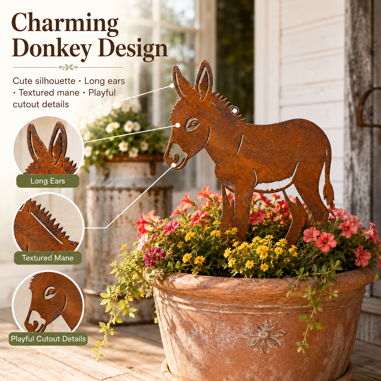 Rusty Donkey Metal Garden Stake