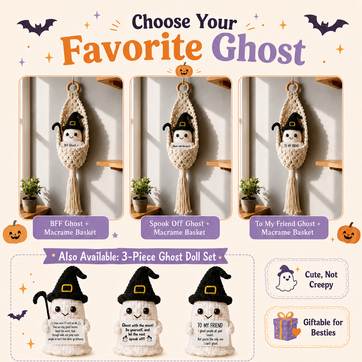 Spooky-Cute Crochet Ghost Gift 👻 Bestie Desk Decor & Boho Hanging Basket