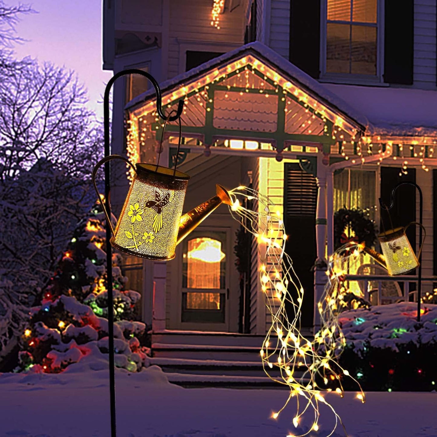 Solar Garden Fairy Lights Decorative Outdoor(Warm White),Solar Watering Can Hummingbird Lights