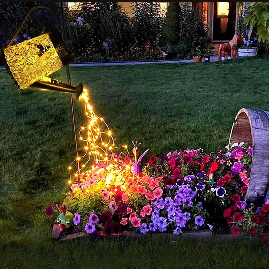 Solar Garden Fairy Lights Decorative Outdoor(Warm White),Solar Watering Can Hummingbird Lights