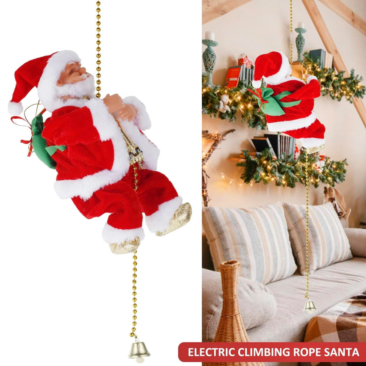 Climbing Santa Claus Christmas Ornament with Lights and Music