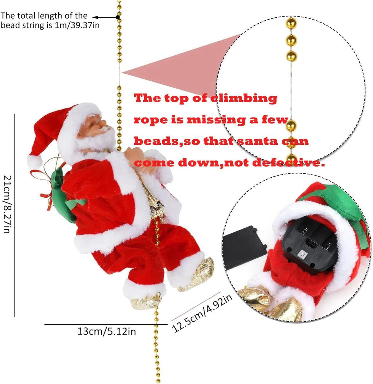 Climbing Santa Claus Christmas Ornament with Lights and Music