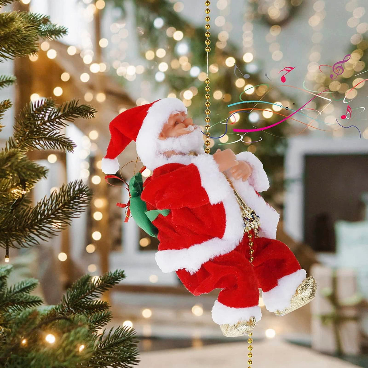 Climbing Santa Claus Christmas Ornament with Lights and Music