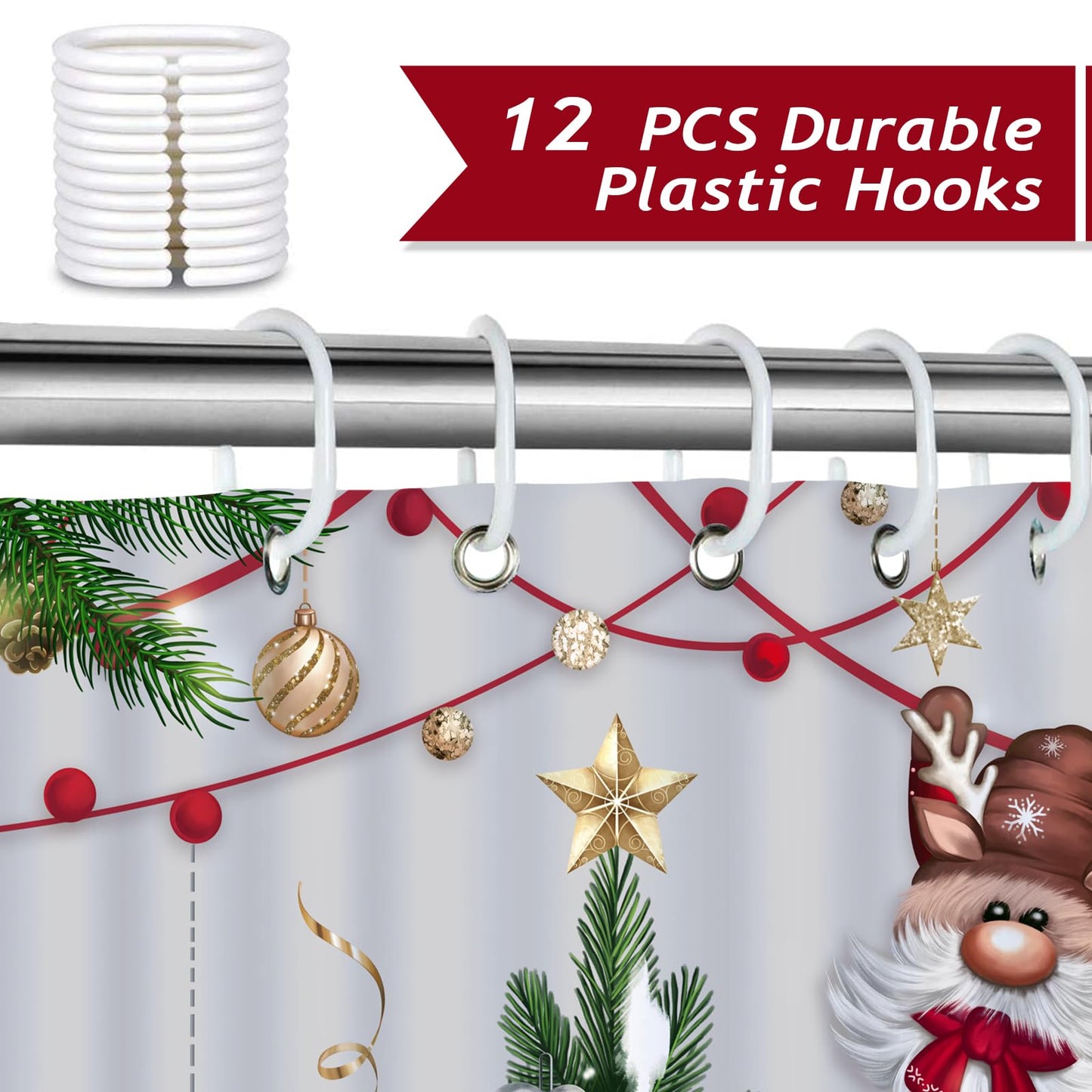 Christmas Gnomes Waterproof Shower Curtain