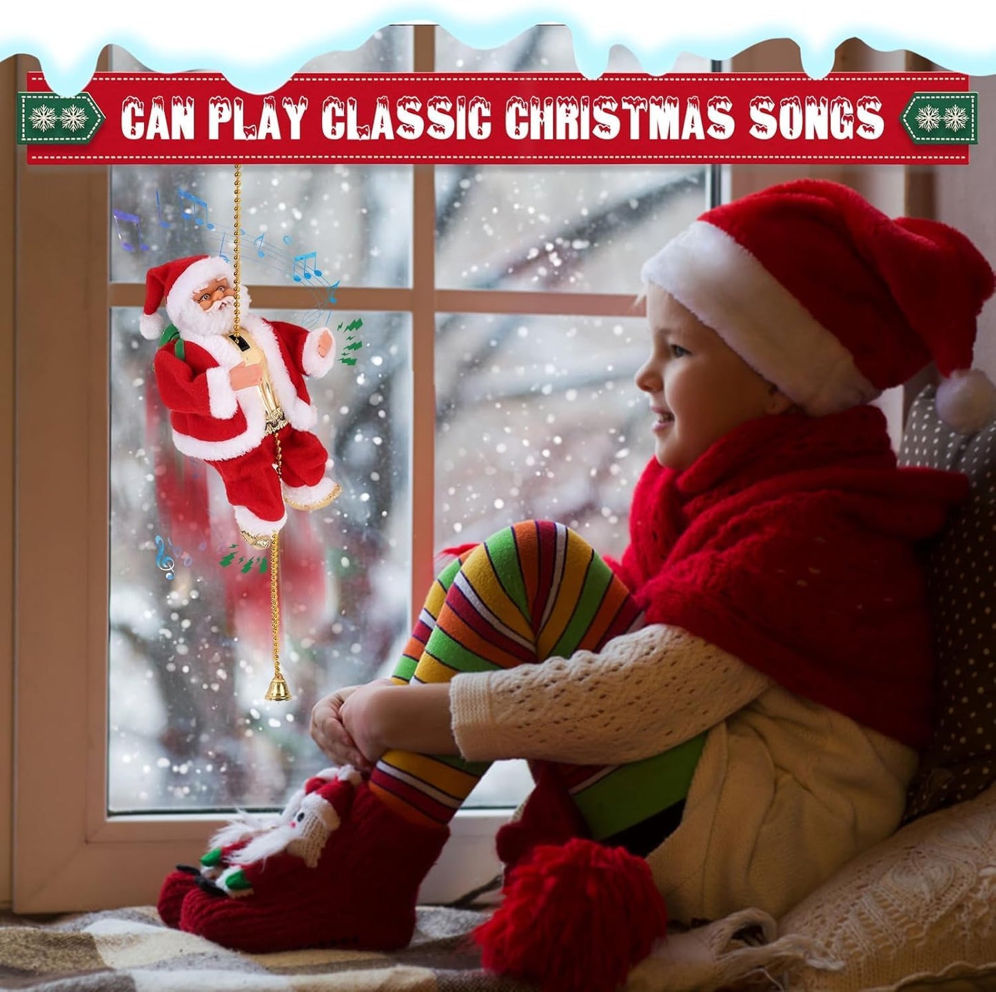 Climbing Santa Claus Christmas Ornament with Lights and Music
