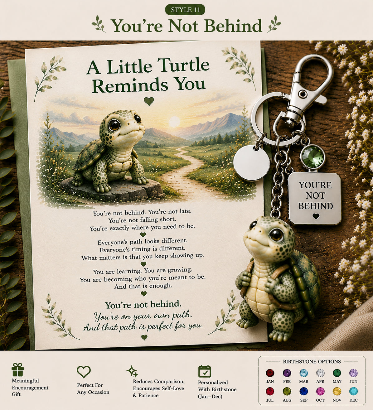 🔥Last Day Buy 3 Get 1 Free🐢 "Slow Still Counts" Turtle Keychain & Keepsake Card Set