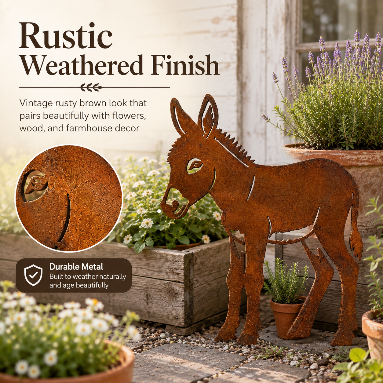 Rusty Donkey Metal Garden Stake