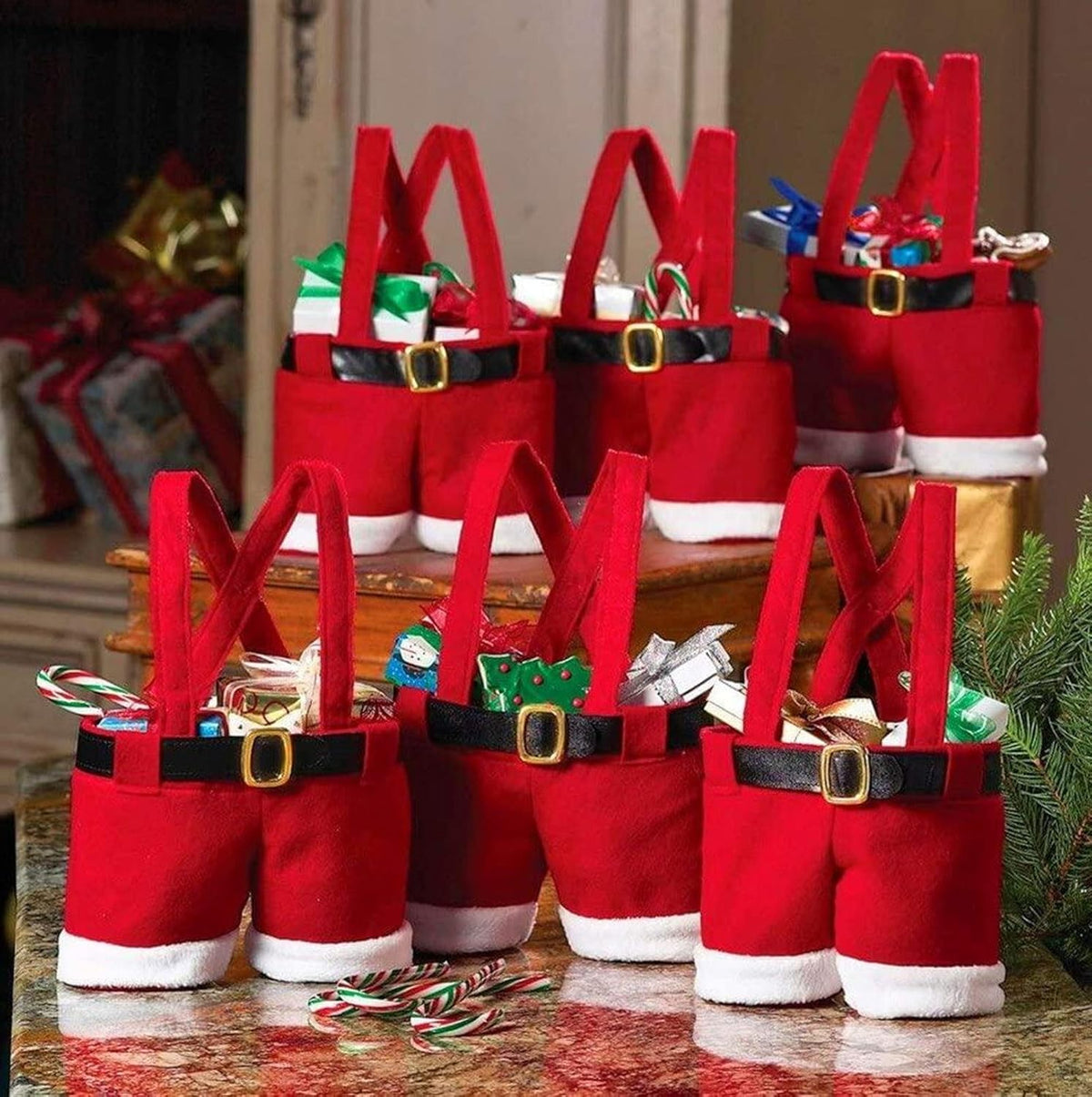6PCS Santa Pants Christmas Gift and Treat Bags