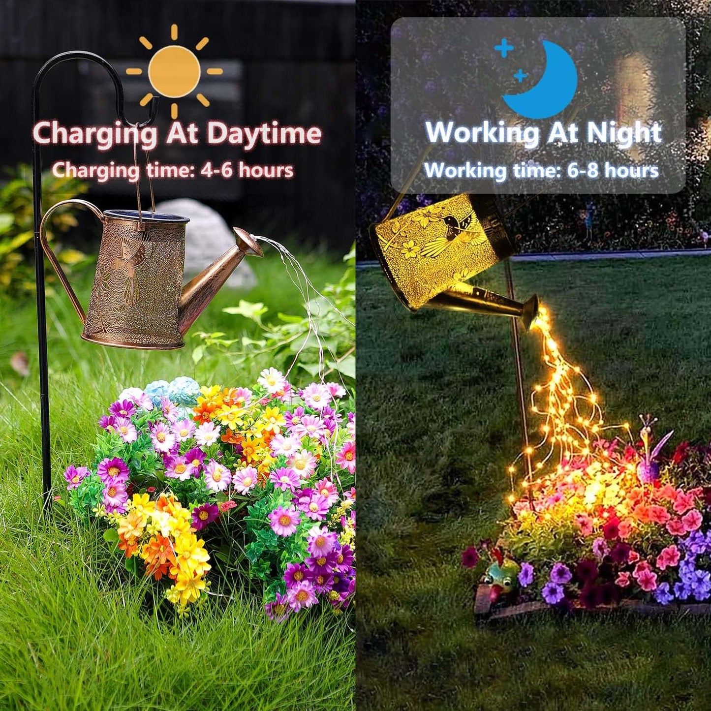 Solar Garden Fairy Lights Decorative Outdoor(Warm White),Solar Watering Can Hummingbird Lights