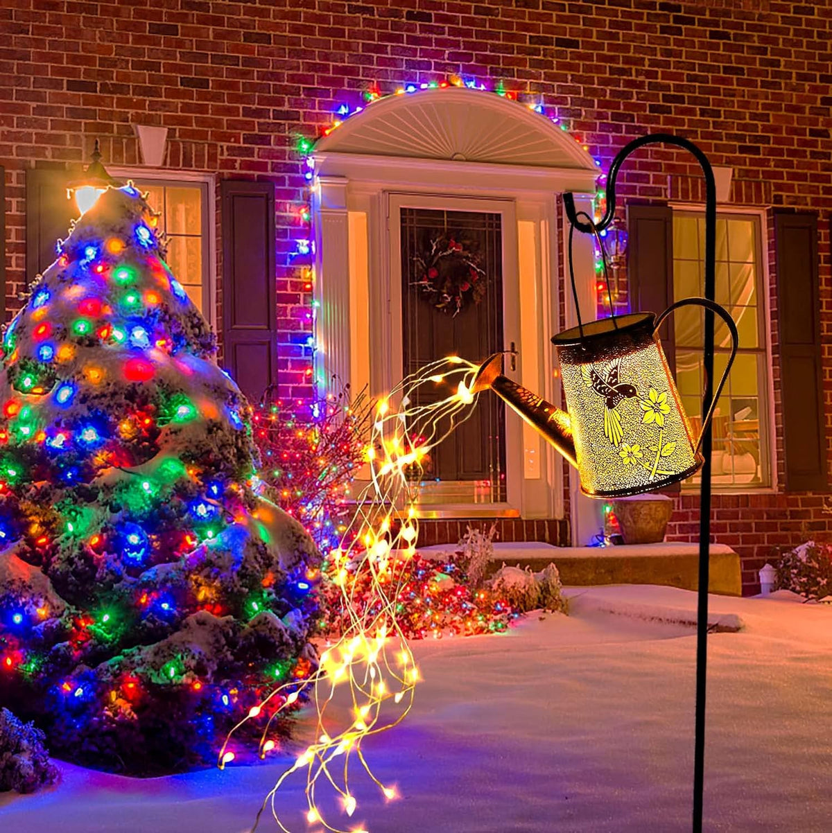 Solar Garden Fairy Lights Decorative Outdoor(Warm White),Solar Watering Can Hummingbird Lights