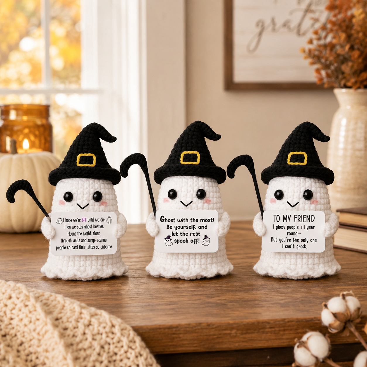 Spooky-Cute Crochet Ghost Gift 👻 Bestie Desk Decor & Boho Hanging Basket