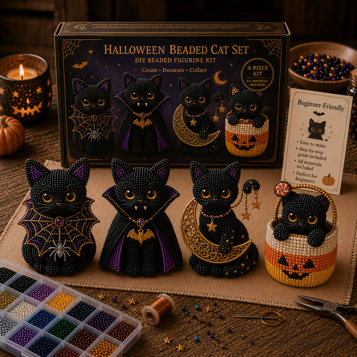 🔥50% Off Last Day -🎃 Halloween Beaded Cat 4-Piece DIY Kit