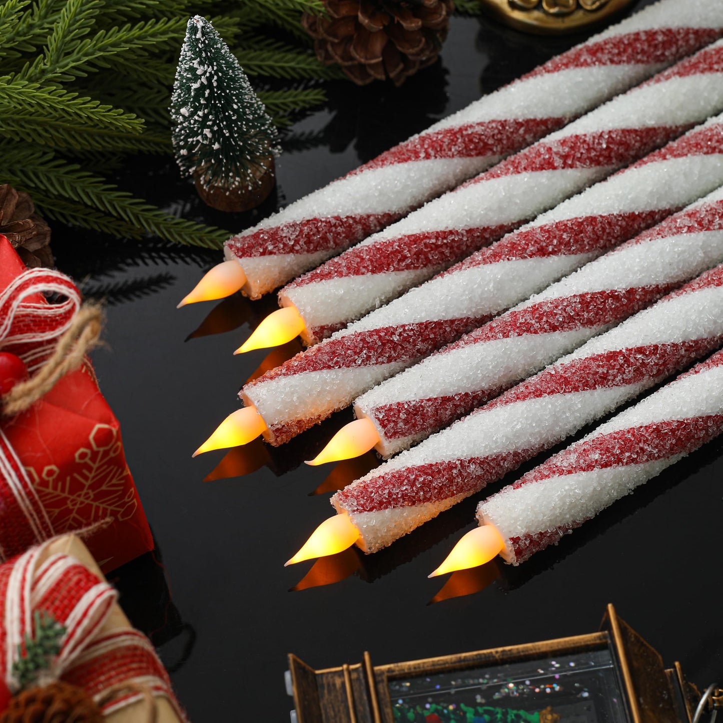 6 Pack Christmas Candy Cane Flameless Flickering Candles with Remote Control
