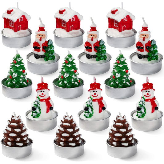 15 Mini Christmas Tealight Candles in 5 Assorted Designs