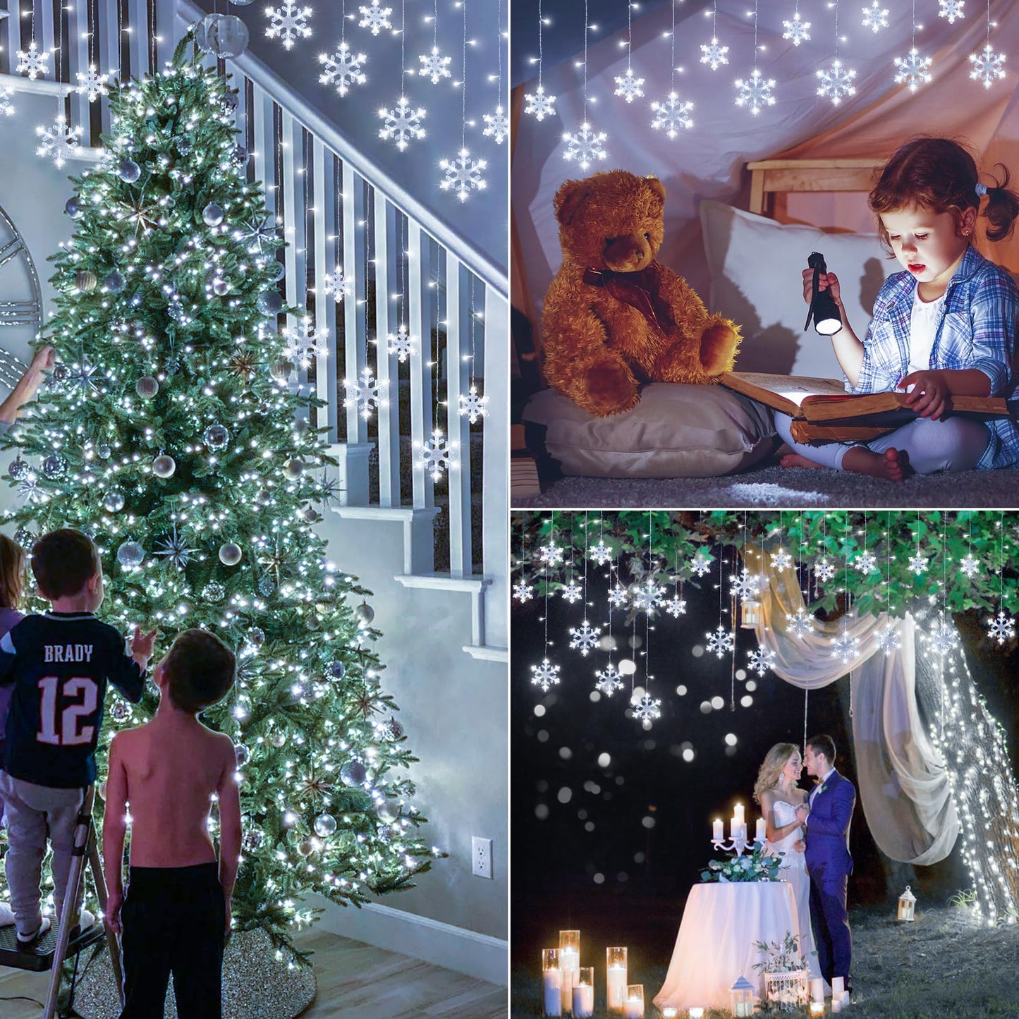 Christmas Snowflake Icicle Hanging String Lights with Remote Control