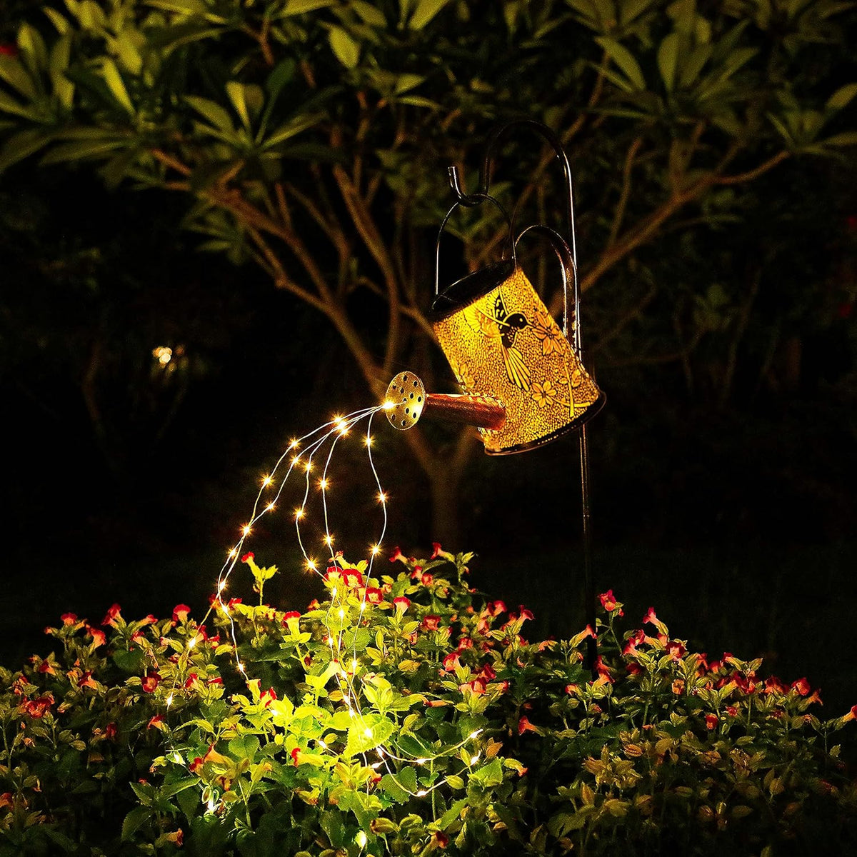 Solar Garden Fairy Lights Decorative Outdoor(Warm White),Solar Watering Can Hummingbird Lights
