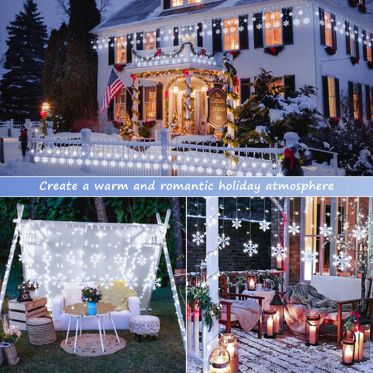 Christmas Snowflake Icicle Hanging String Lights with Remote Control