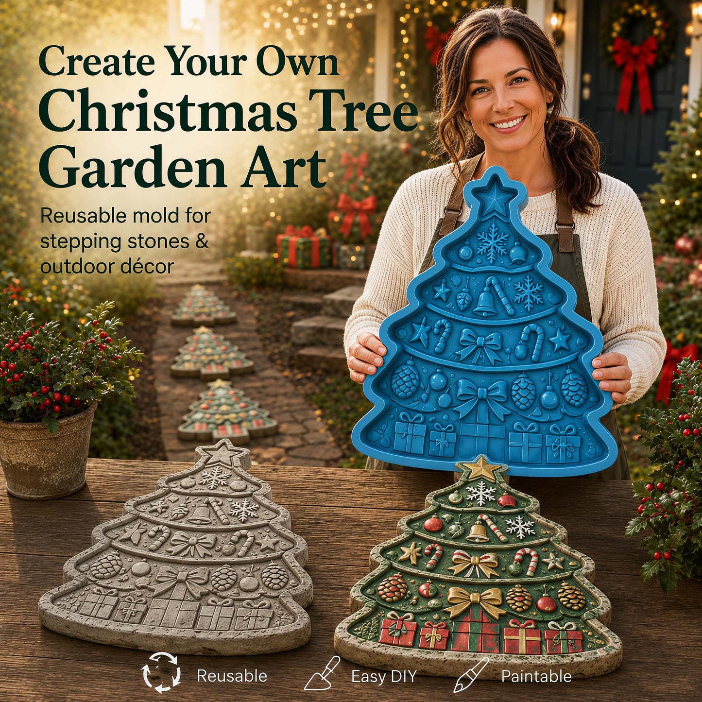 🌲 Reusable Christmas Theme Garden Art Mold – Make Your Garden Truly One of a Kind