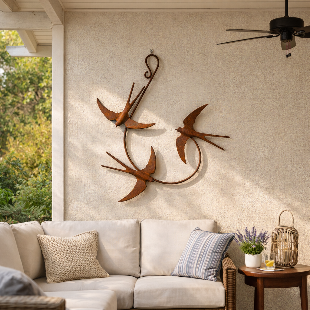 Rustic Metal Swallow Wall Art for Indoor & Outdoor Decor