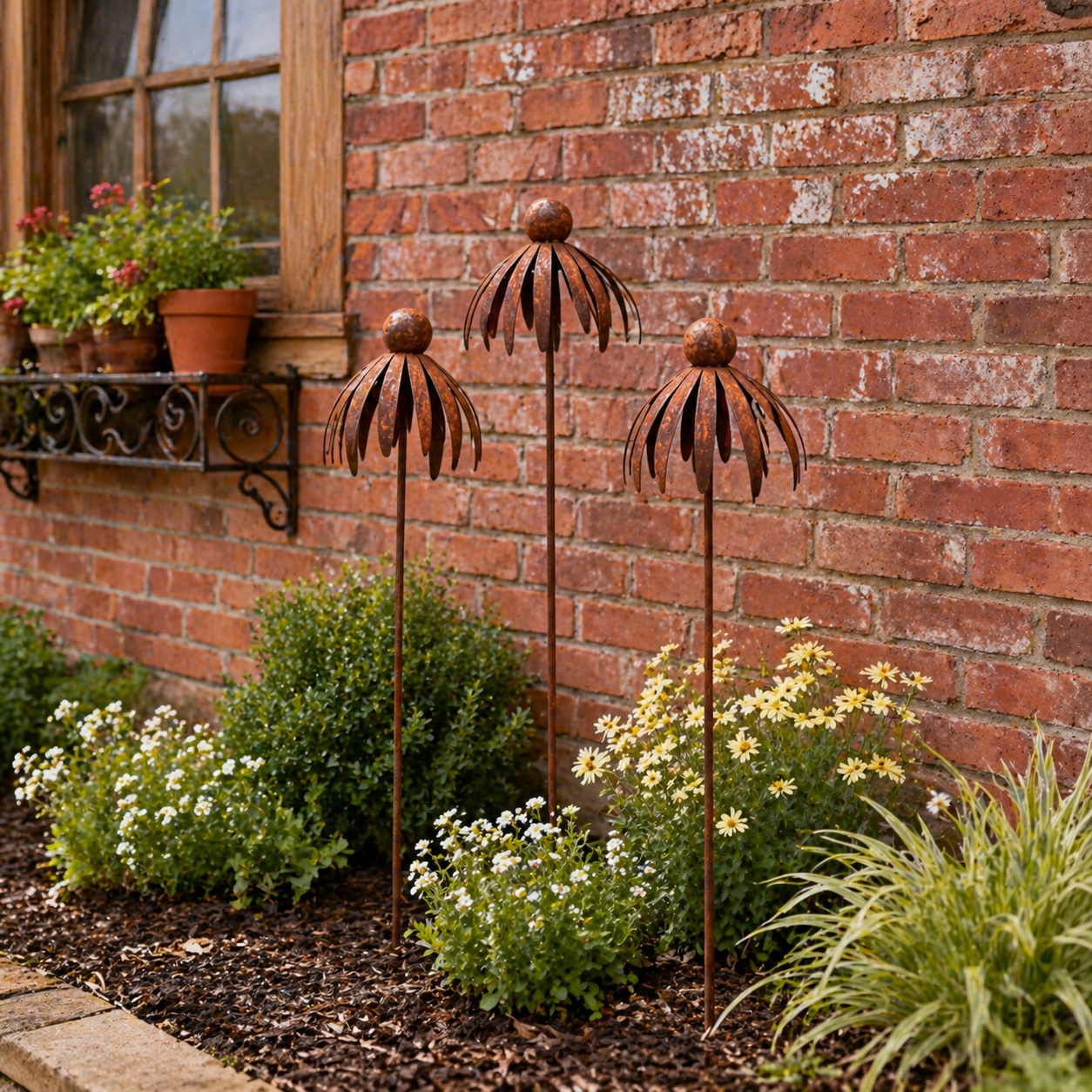 Three-Piece Vintage Metal Flower Garden Pergola Set