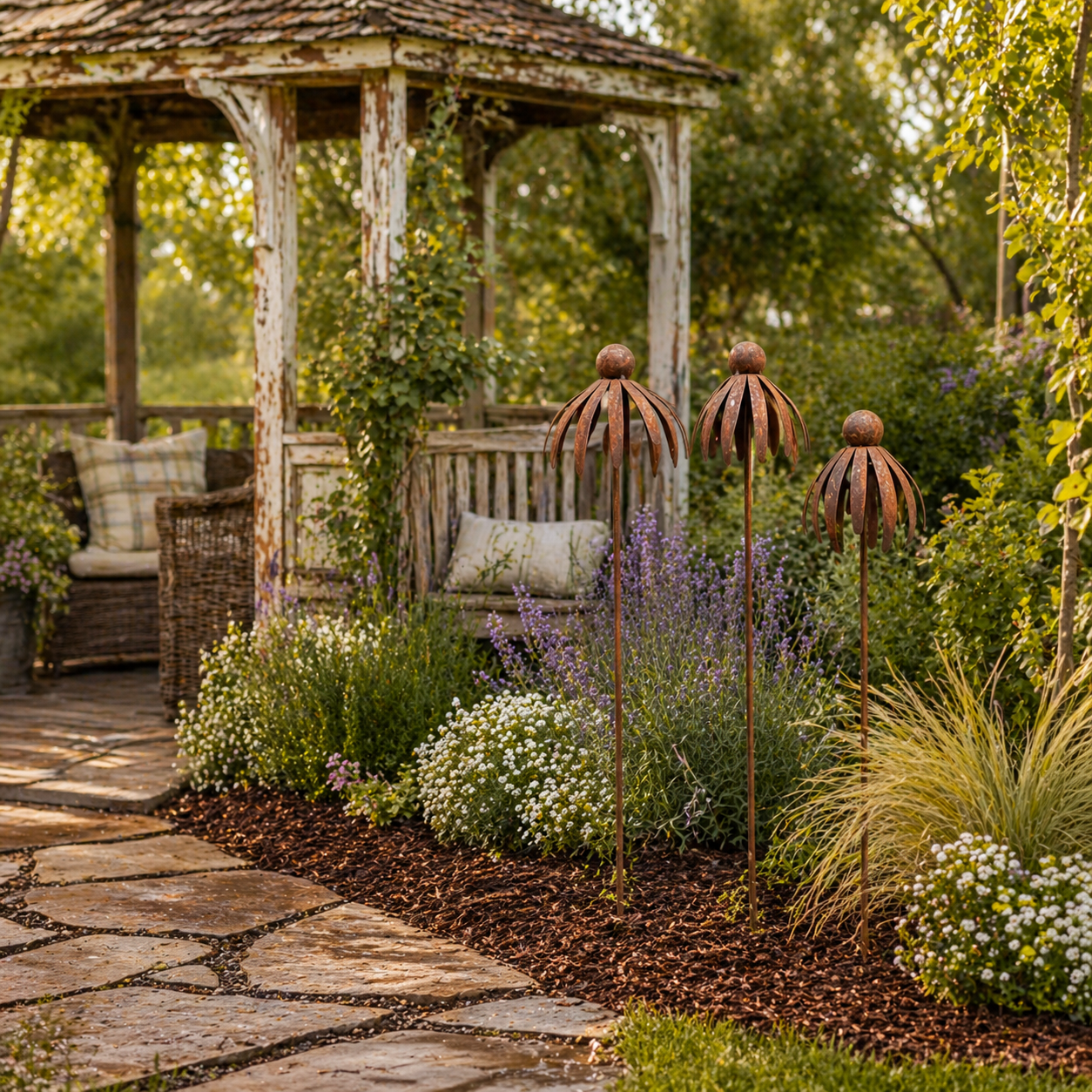 Three-Piece Vintage Metal Flower Garden Pergola Set
