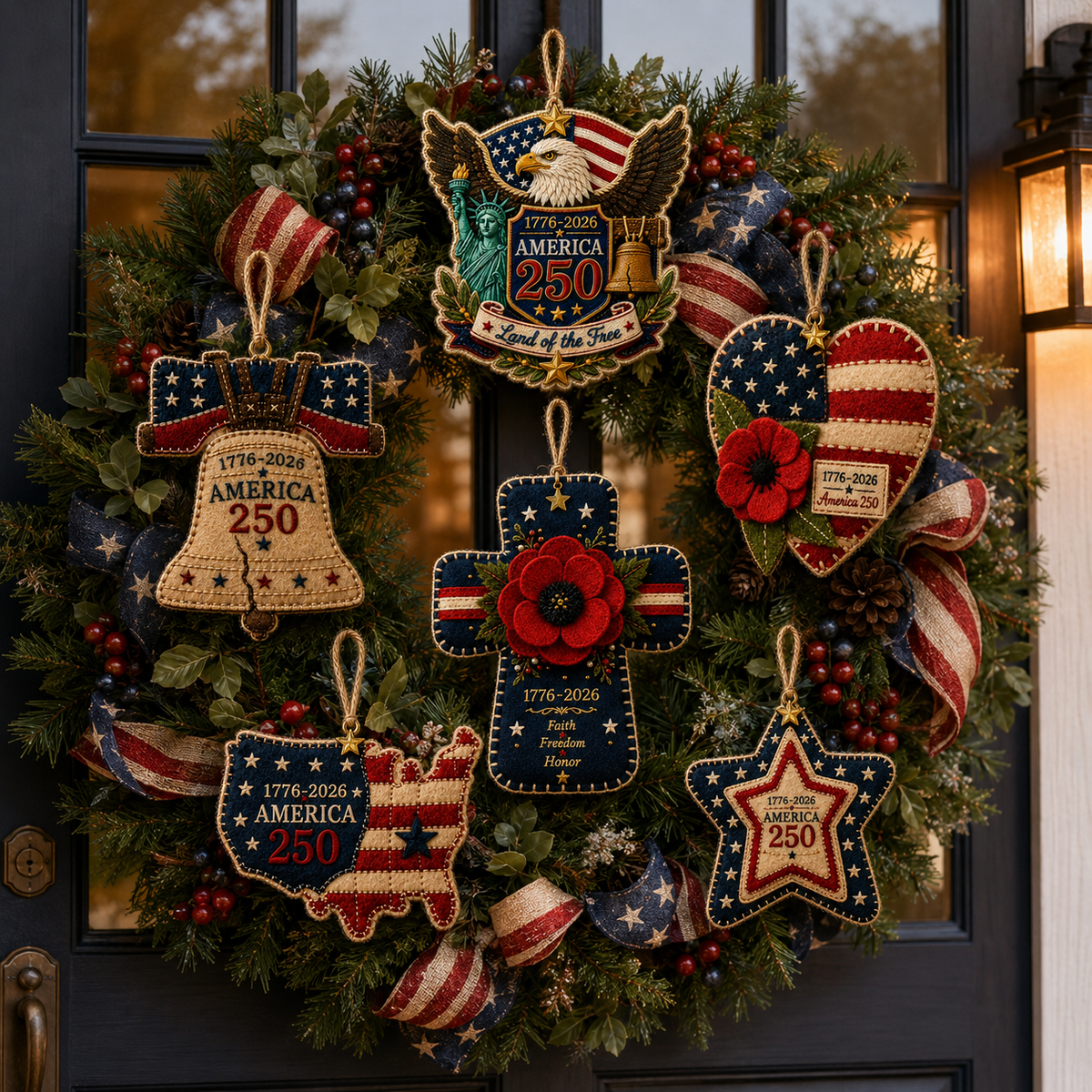 America 250 DIY Felt Ornament Kit, 1776-2026 Patriotic Handmade Hanging Decoration, Red White Blue Felt Craft Kit with Embroidery Thread, Jute Cord & Star Charm for Independence Day, Memorial Day, Veterans Day, Home Decor