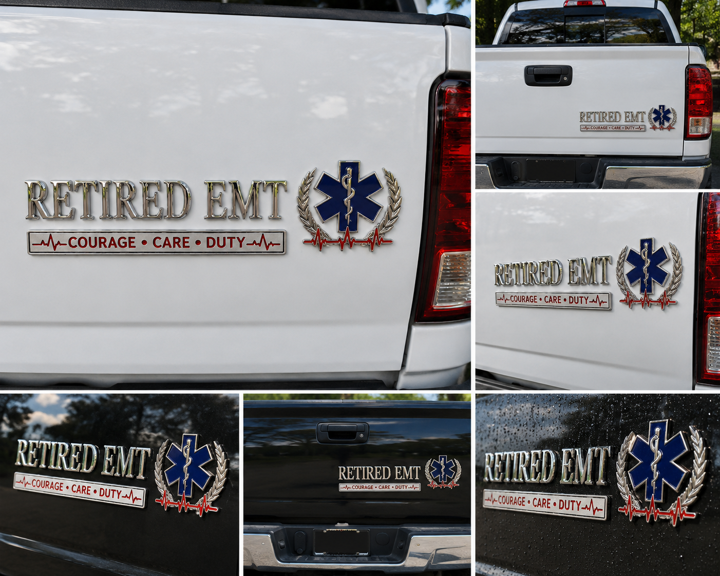 🚑 Retired EMT Courage Care Duty Car Emblem Metal Badge