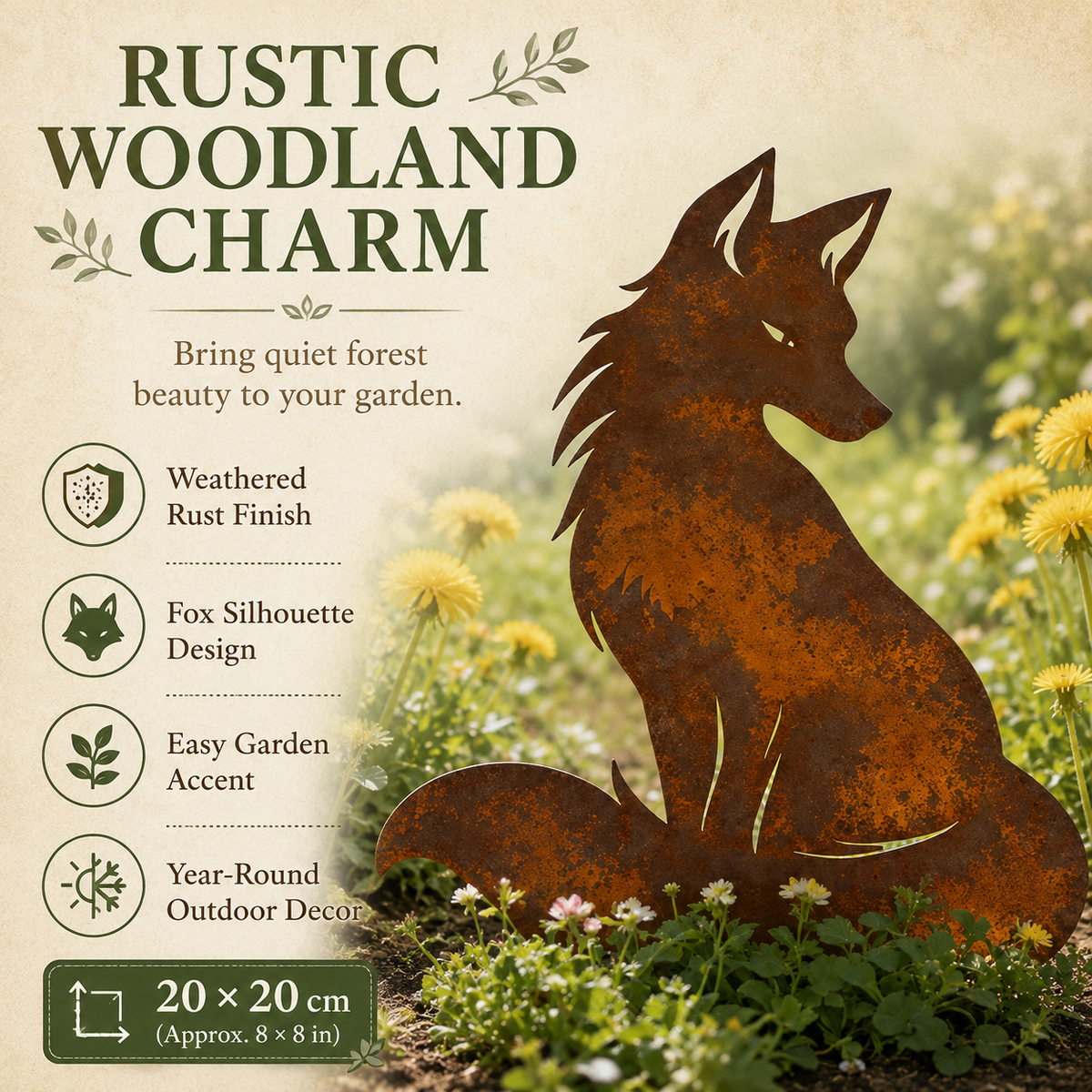 Rustic Rusty Fox Wolf Garden Stake Decor