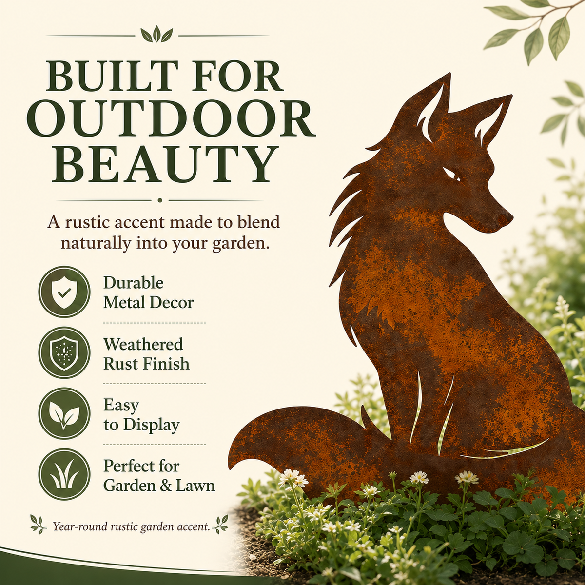 Rustic Rusty Fox Wolf Garden Stake Decor