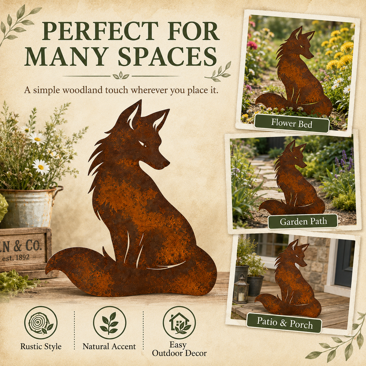 Rustic Rusty Fox Wolf Garden Stake Decor
