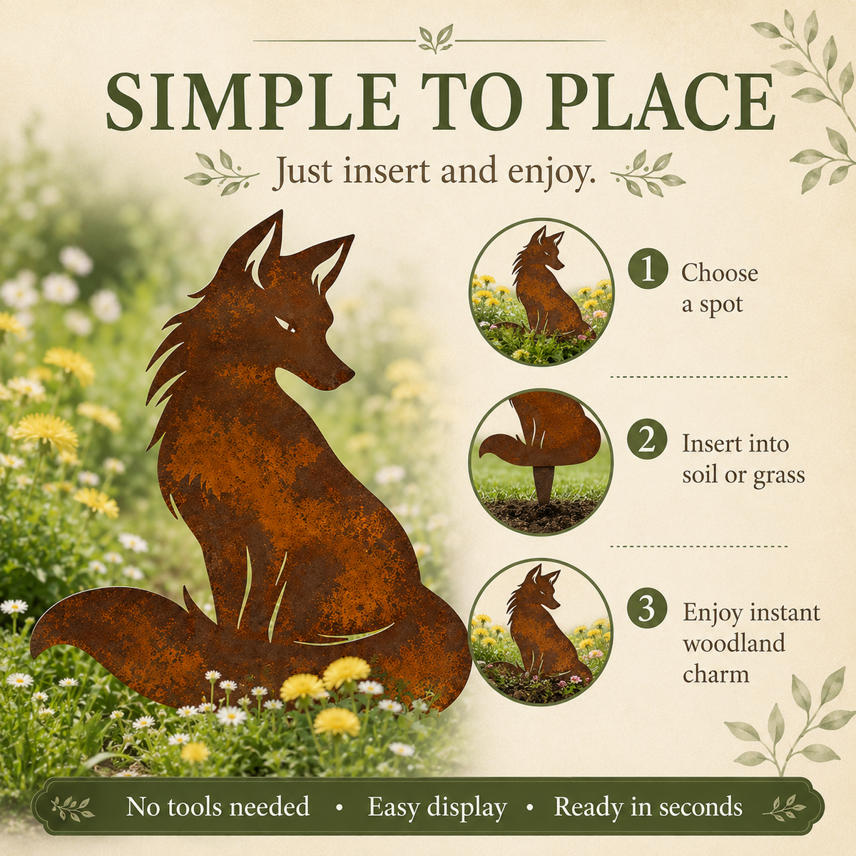 Rustic Rusty Fox Wolf Garden Stake Decor