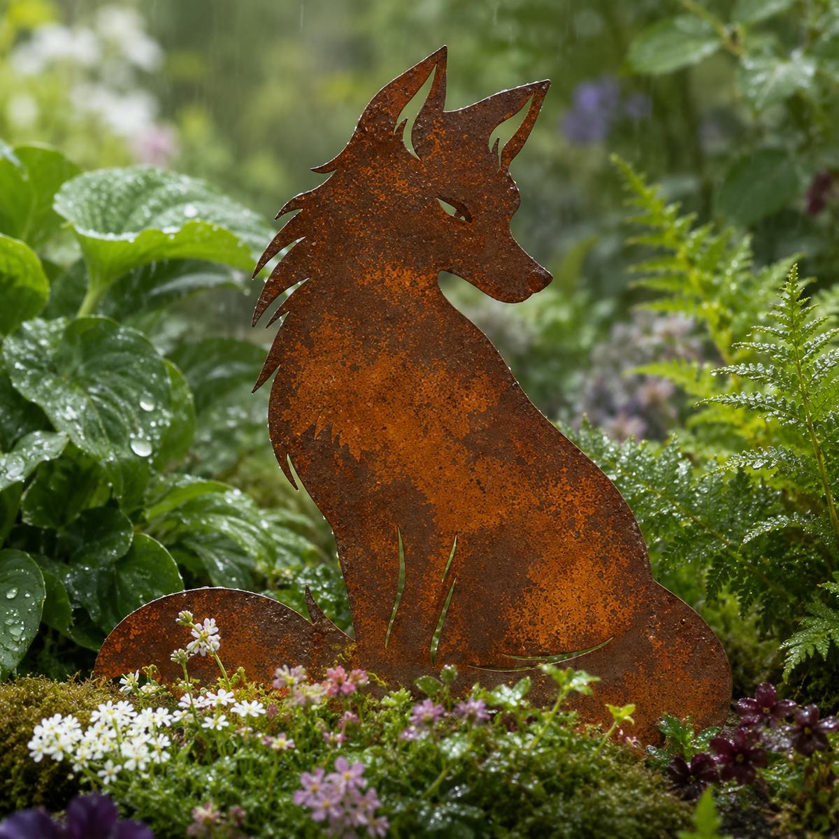 Rustic Rusty Fox Wolf Garden Stake Decor