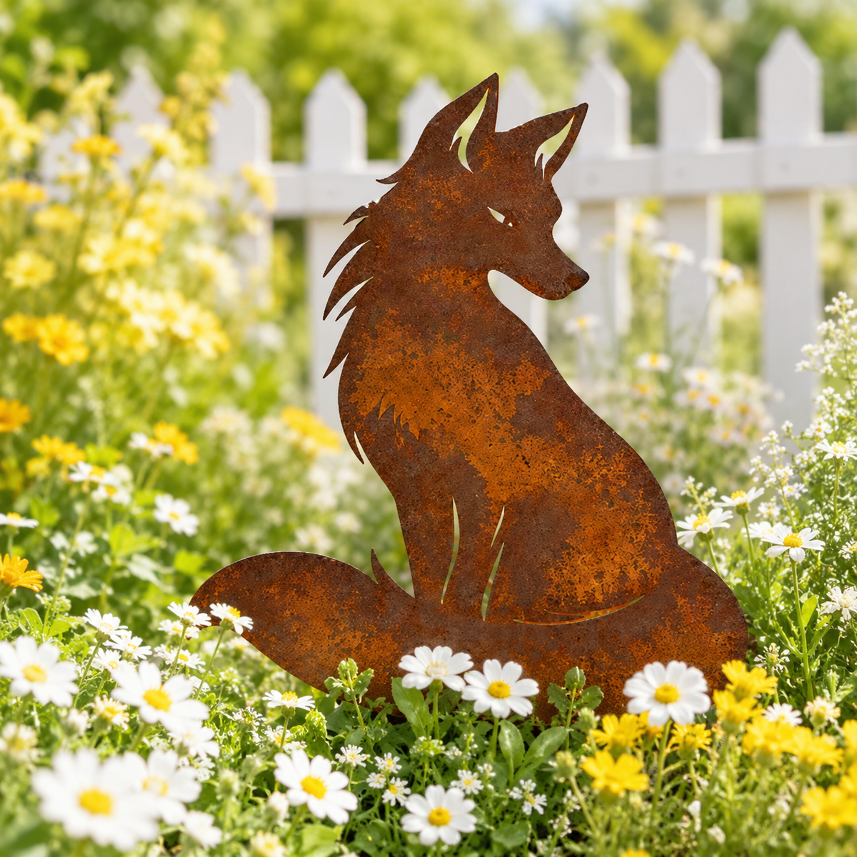 Rustic Rusty Fox Wolf Garden Stake Decor