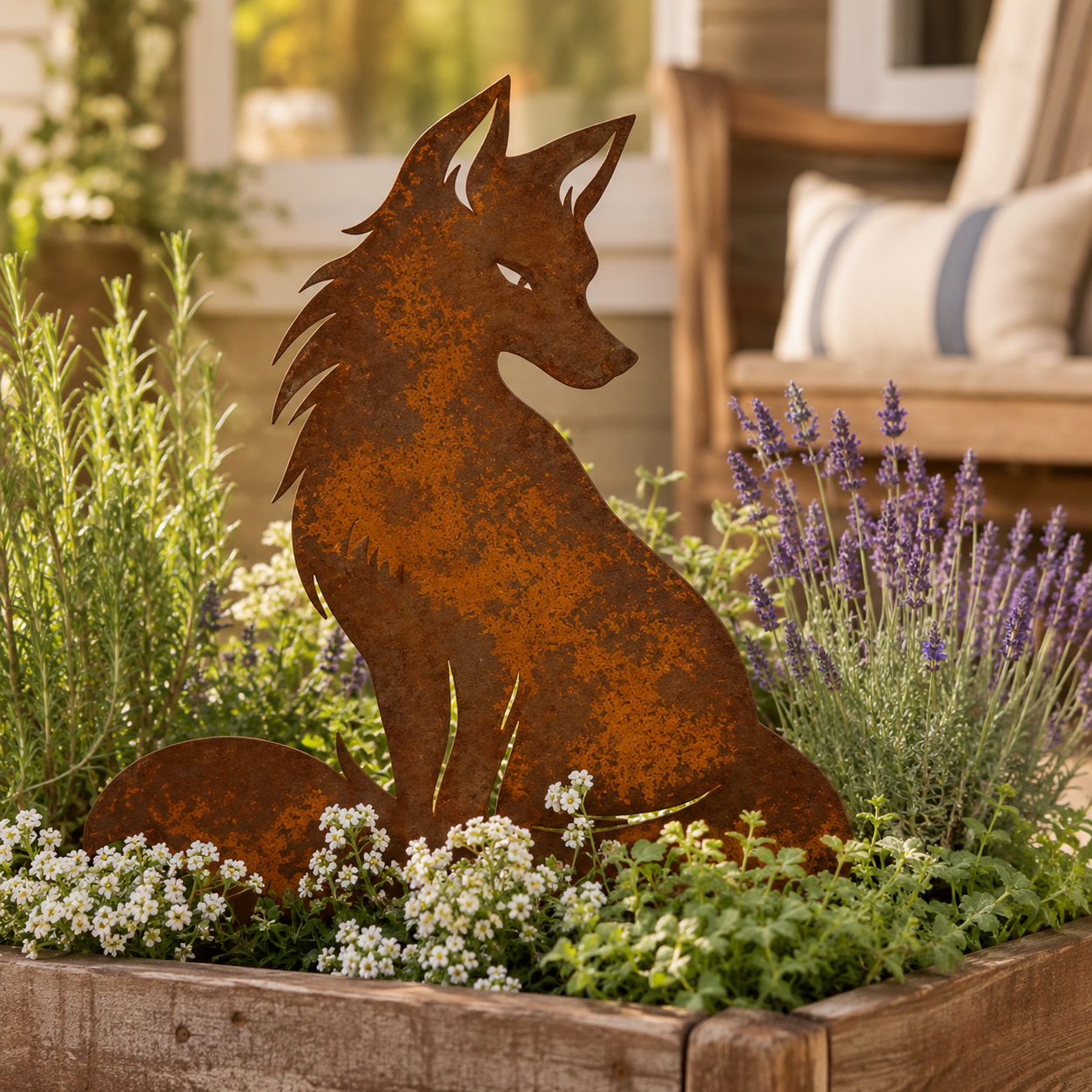 Rustic Rusty Fox Wolf Garden Stake Decor