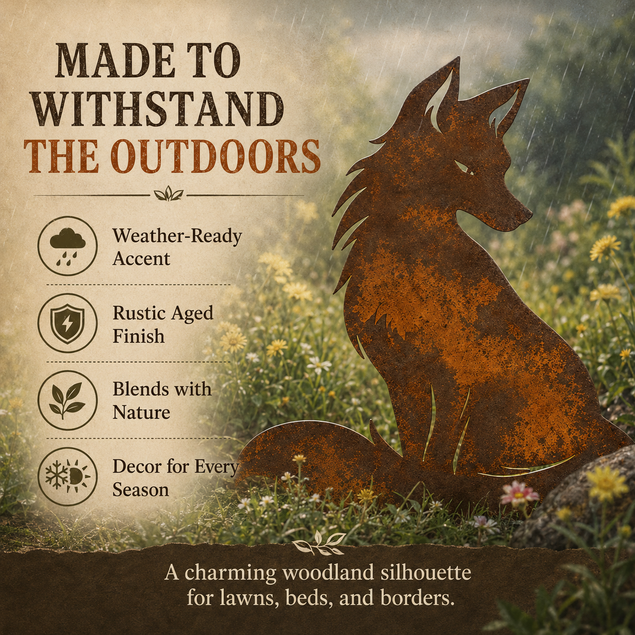Rustic Rusty Fox Wolf Garden Stake Decor