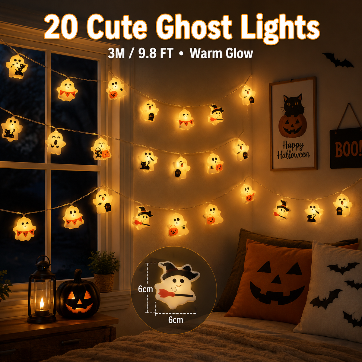 Cute Halloween Ghost String Lights