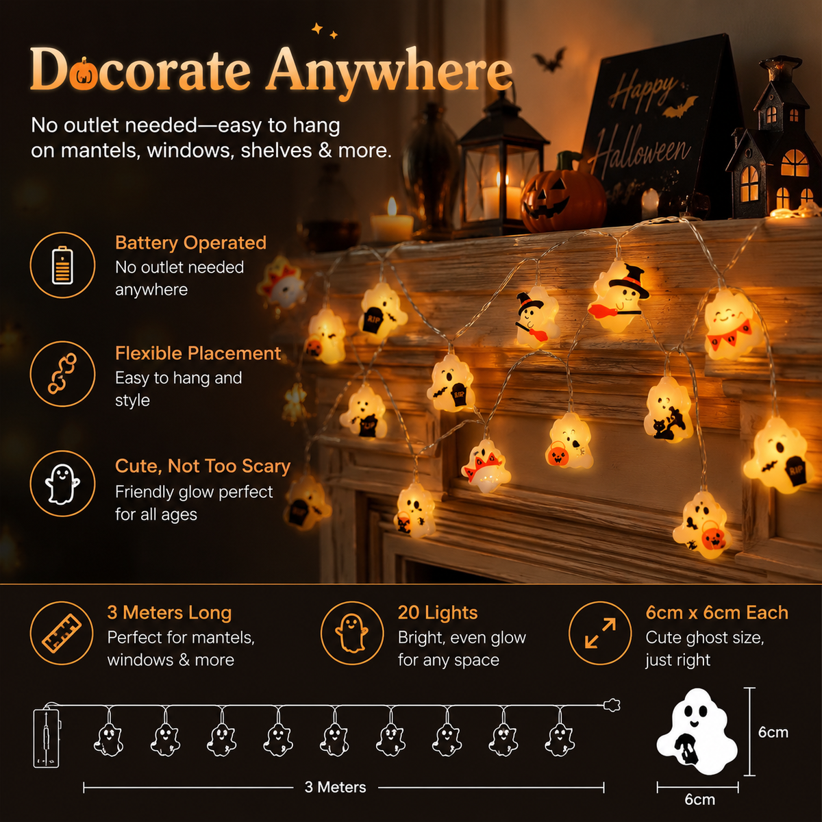 Cute Halloween Ghost String Lights