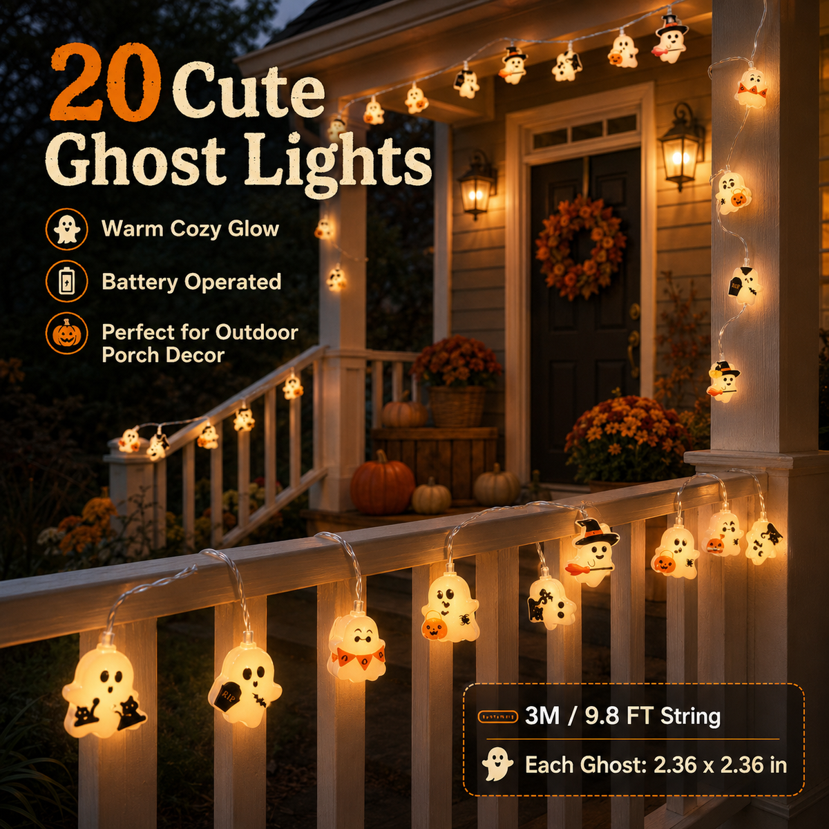 Cute Halloween Ghost String Lights