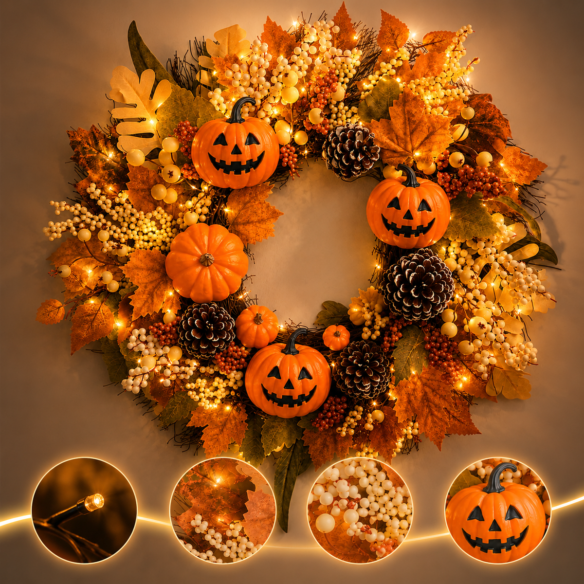 Lighted Halloween Fall Wreath